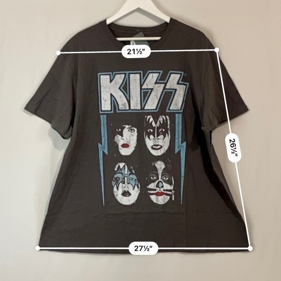 Kiss Tops Kiss Womens Graphic Band Tee Casual Plus Size Grey Size